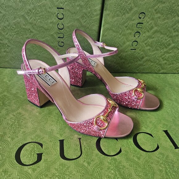 Gucci Horsebit Glittered Sandals - Pink size 37 - Picture 11 of 13